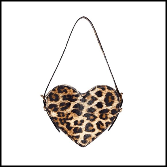 Leopard Print Heart Shape Tote Mini Clutch Purse Top Handle Zipper